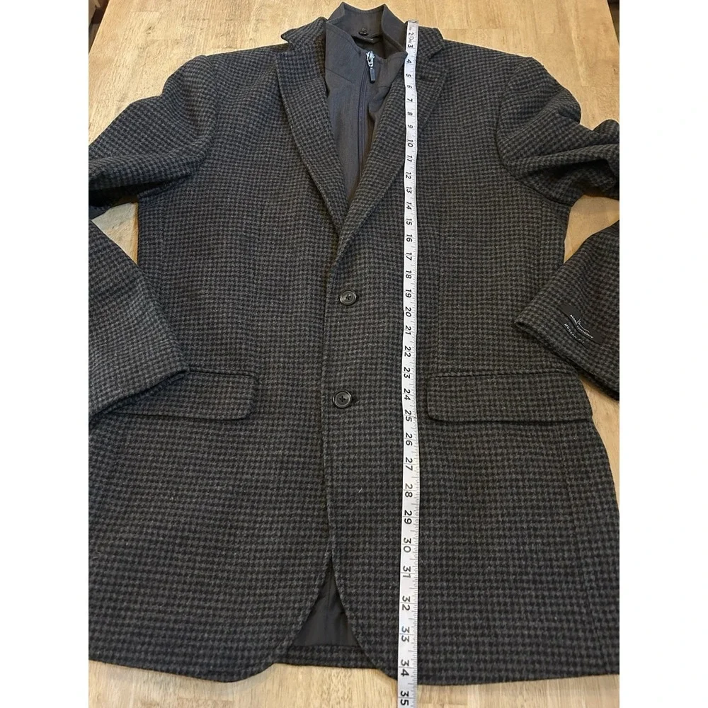 Marc Anthony Peacoat W/Bib Black‎ Gray Houndstooth Mens 40L Elbow Patch